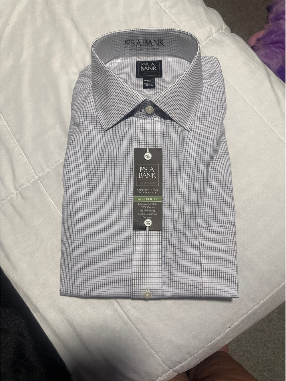 Jos. A. Bank Traveller Tailored Fit Men's Dress Shirt 17-33 Blue Check Cotton